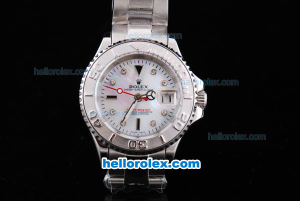 Rolex Yacht-Master Oyster Perpetual Chronometer Automatic with White Bezel,White MOP Dial and Diamond Marking-Small Calendar and Lady Size - Click Image to Close